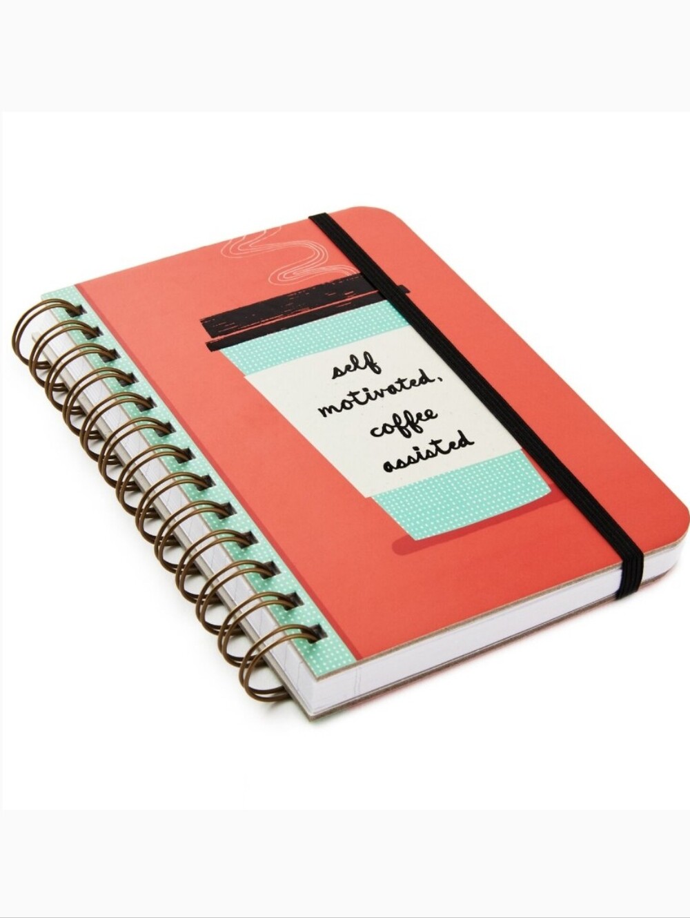 Hallmark Coral Spiral Notebook with Coffee Cup Graphic New